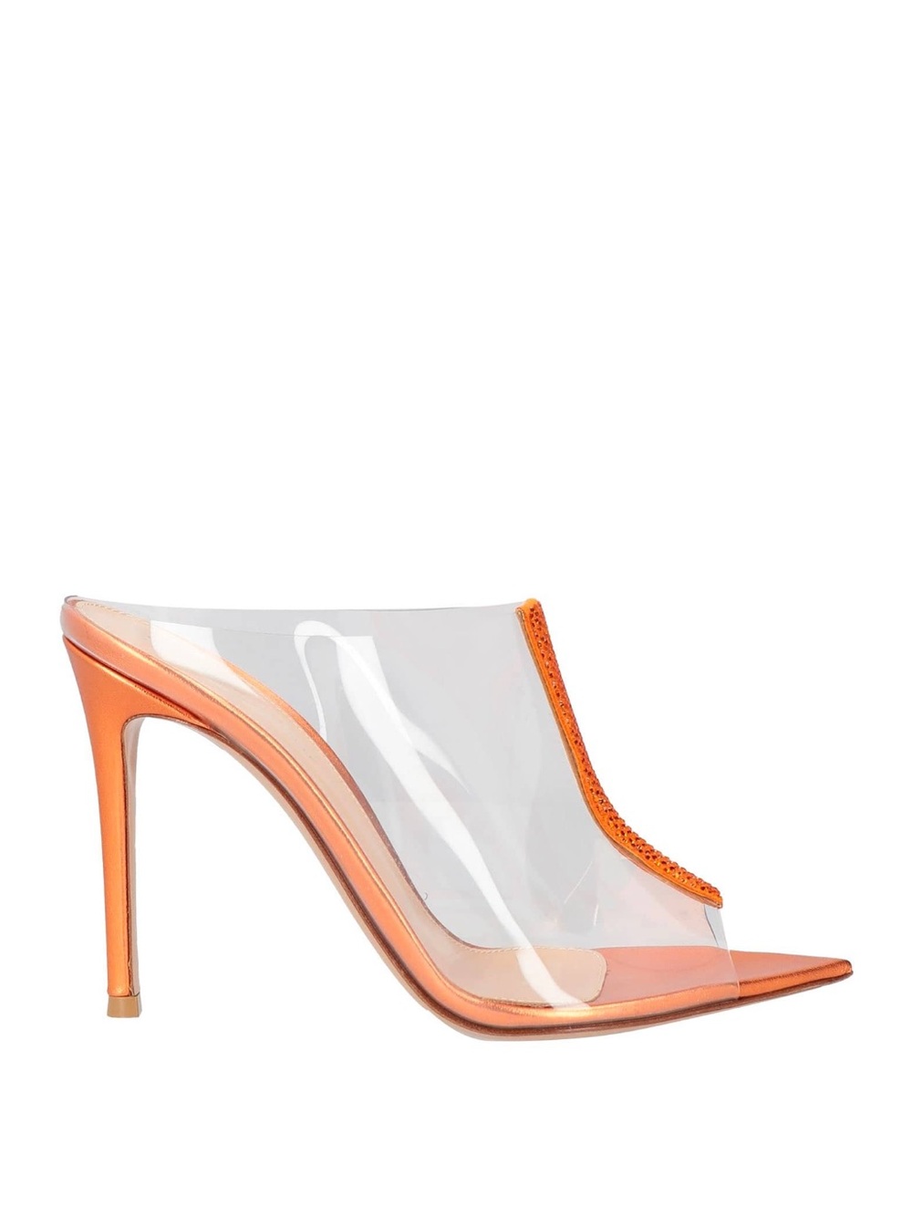 Gianvito Rossi tangerine rhinestone pointed toe plexi mules